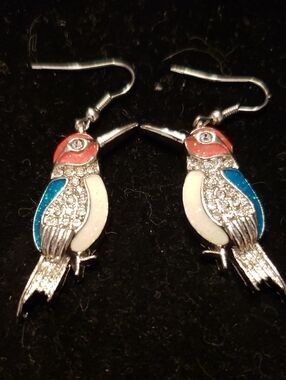 NEW Hummingbird Earrings, Rhinestone Bling, French Wires, 1"+